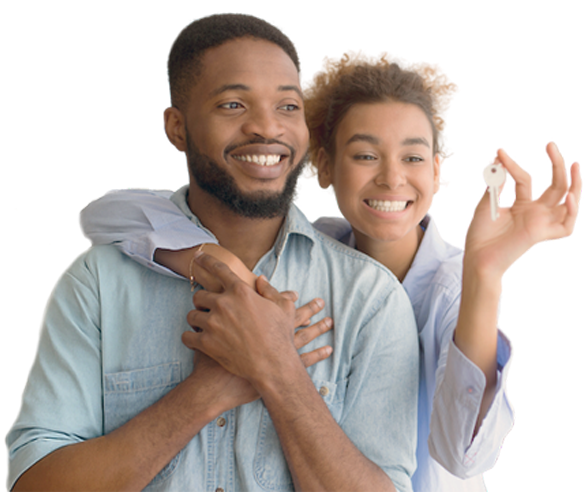 Female Real Estate Agent holding a set of keys and a blue folder