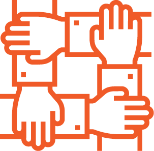 Orange hands helping each other