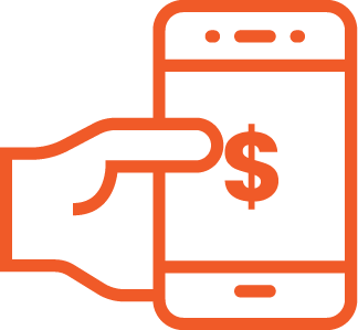 Orange hand with a phone with money symbol
