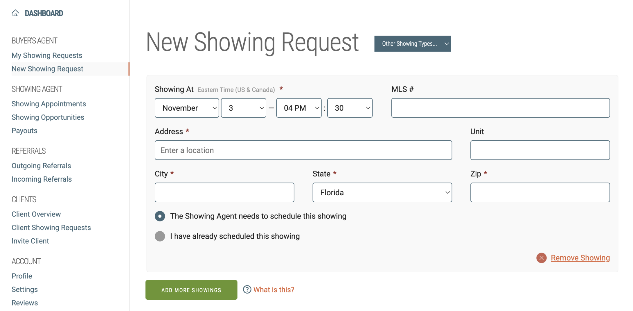 Showami-real-estate-app Showami real estate app, requesting a home showing page.